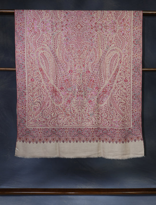 Cream Color Jamawar Embroidery Pashmina Shawl