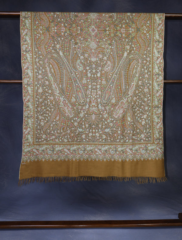 Camel Color Jamawar Embroidery Pashmina Shawl