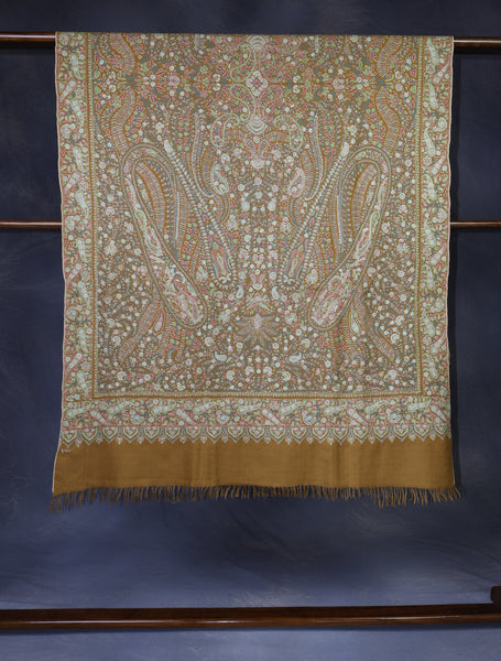 Camel Color Jamawar Embroidery Pashmina Shawl