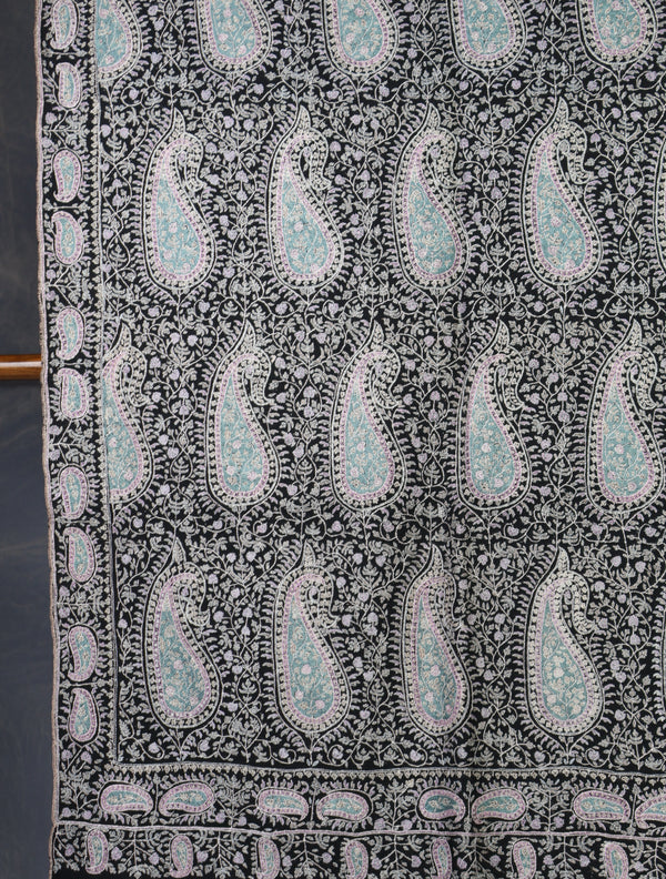 Black Jamawar Embroidery Pashmina Shawl – detail view