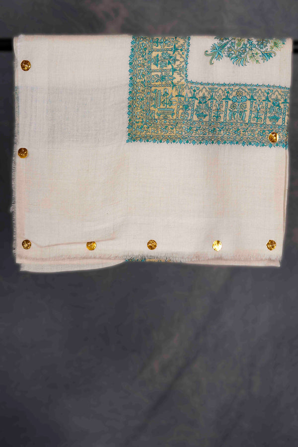 Ivory Base Mussar with Green and Yellow Embroidery