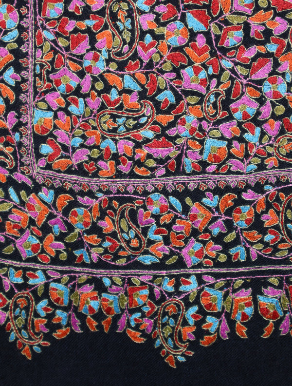 Black Jamawar Embroidery Pashmina Shawl – detail view