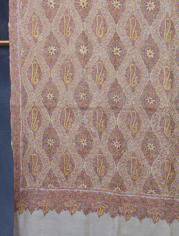 Natural Color Jamawar Embroidery Pashmina Shawl – detail view