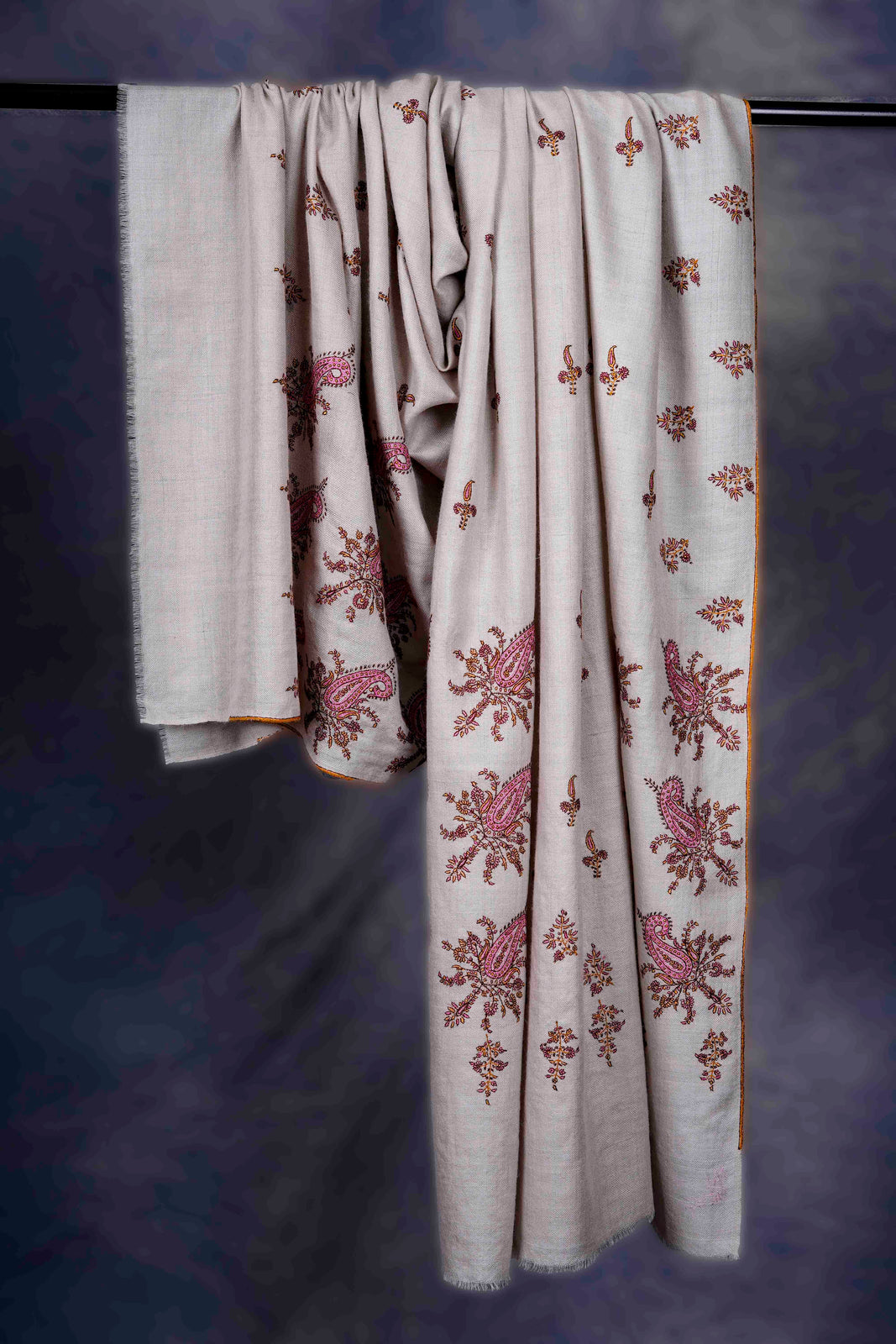 Ivory Boteh Motifs Embroidery Cashmere Pashmina Shawl