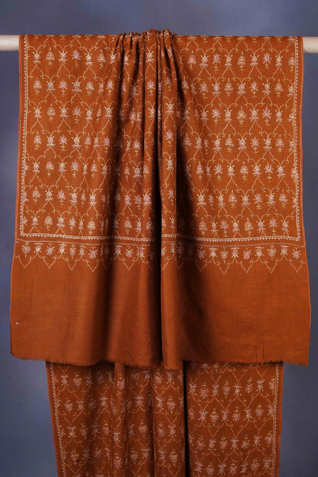 Brown Jali Embroidery Pashmina Cashmere Shawl
