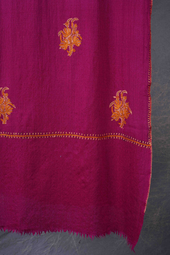 Pink Base Buteh Merino Sozni Hand Embroidery Scarf