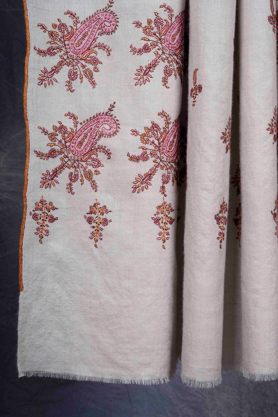 Ivory Boteh Motifs Embroidery Cashmere Pashmina Shawl