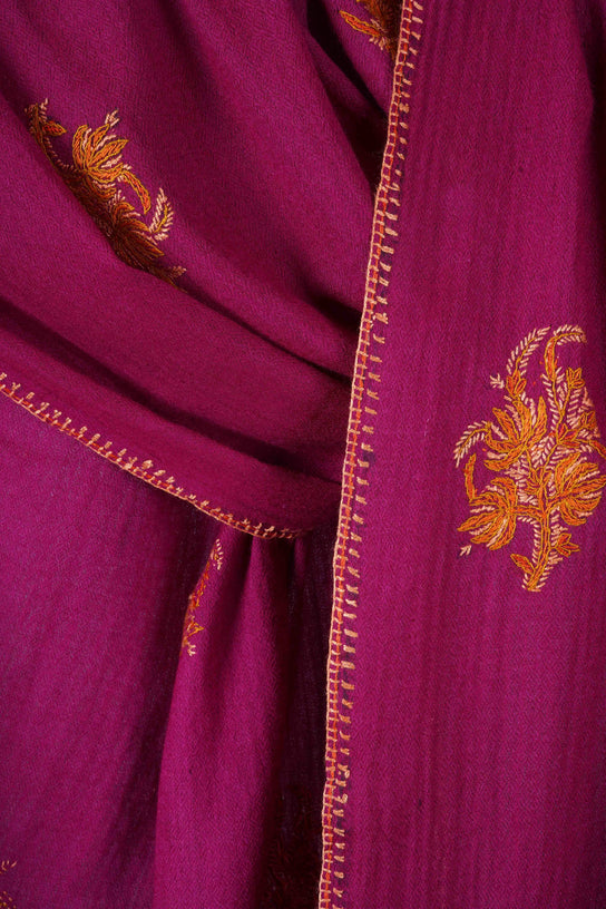 Pink Base Buteh Merino Sozni Hand Embroidery Scarf