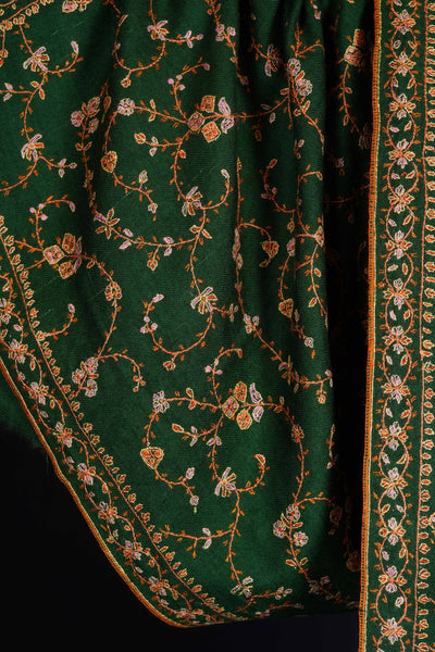 Green Jali Embroidery Cashmere Pashmina Shawl