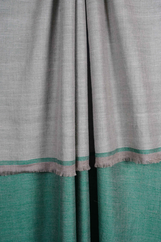 Reversible Green and Silver Handwoven Cashmere Pashmina Shawl