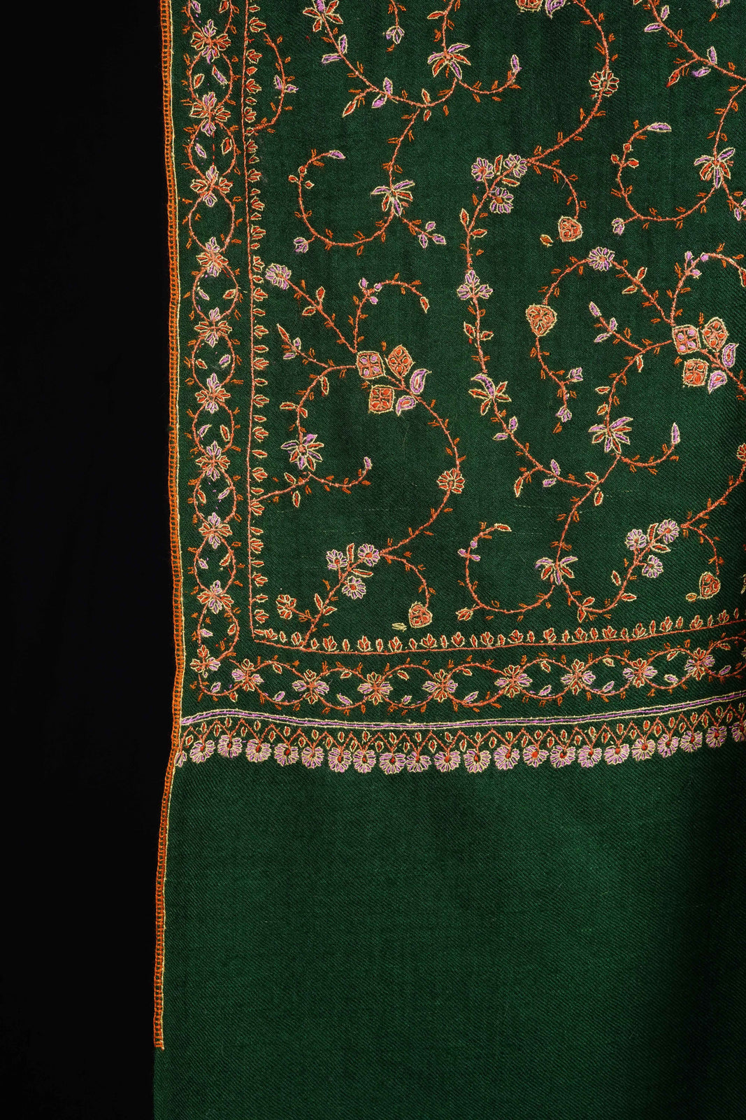 Green Jali Embroidery Cashmere Pashmina Shawl