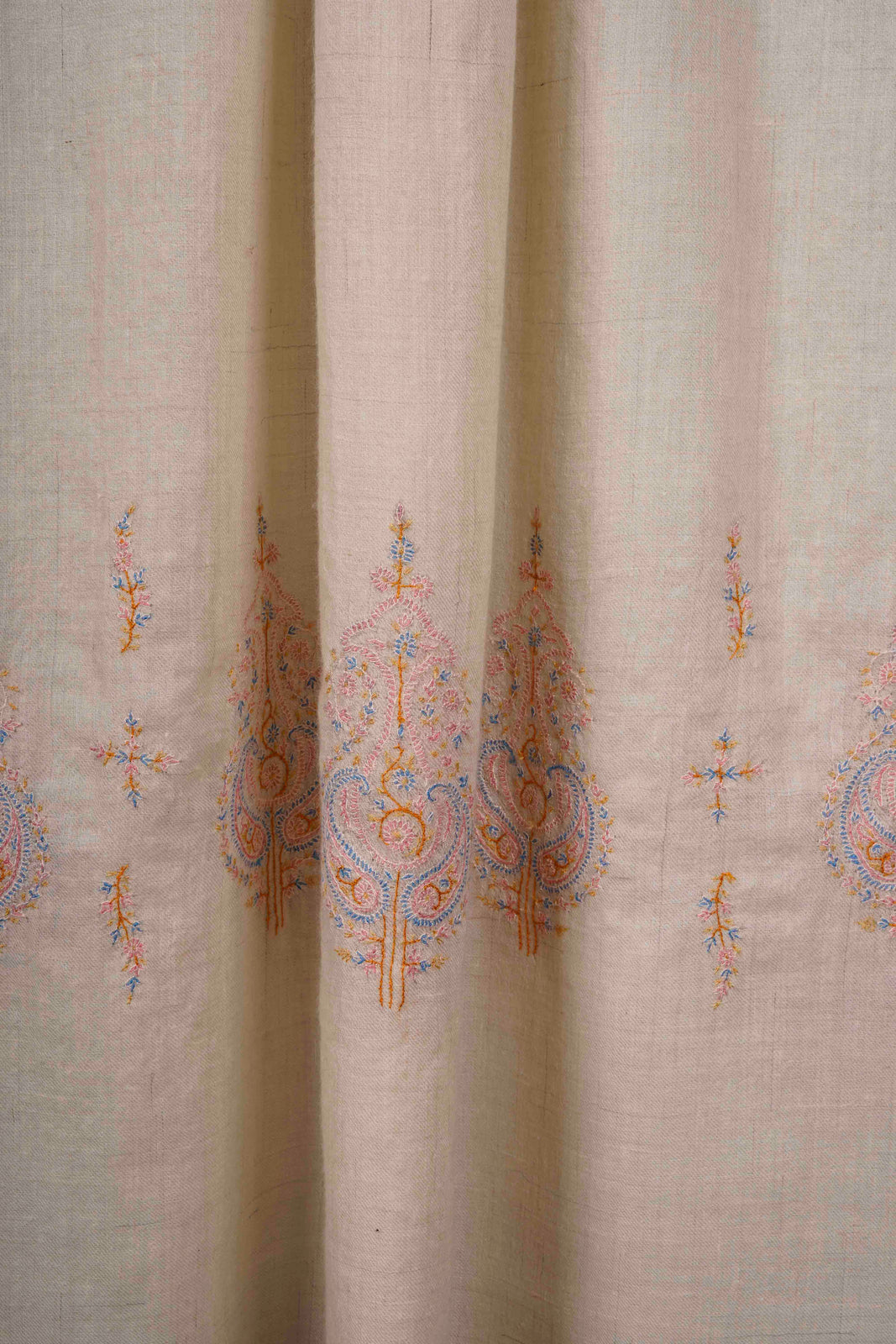 Ivory With Big Buteh Motif Border Embroidery Cashmere Pashmina Scarf