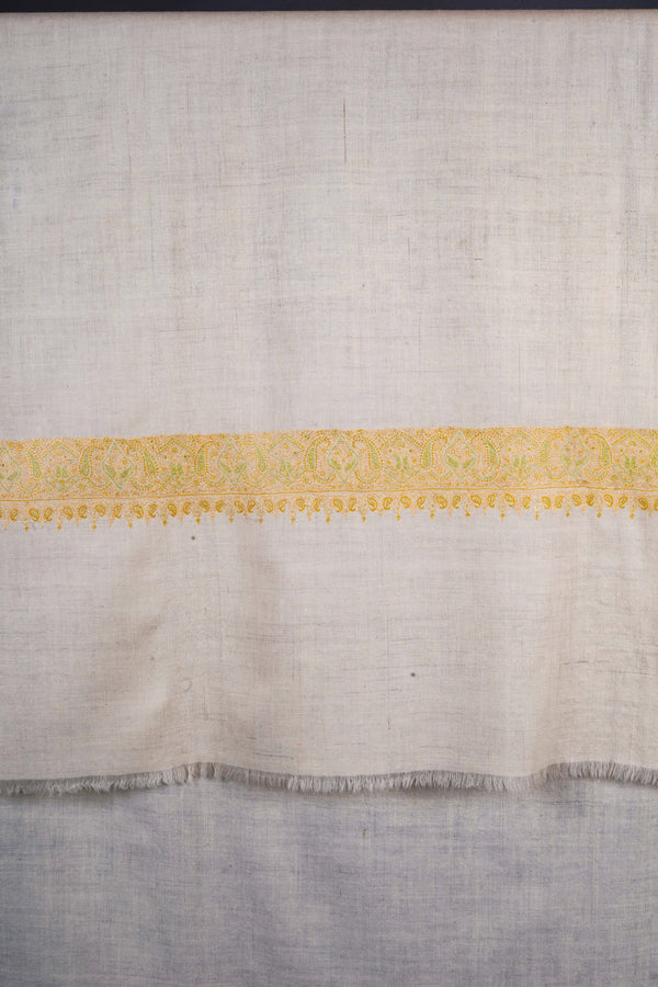 Cream Base Big Border Embroidery Cashmere Pashmina Shawl