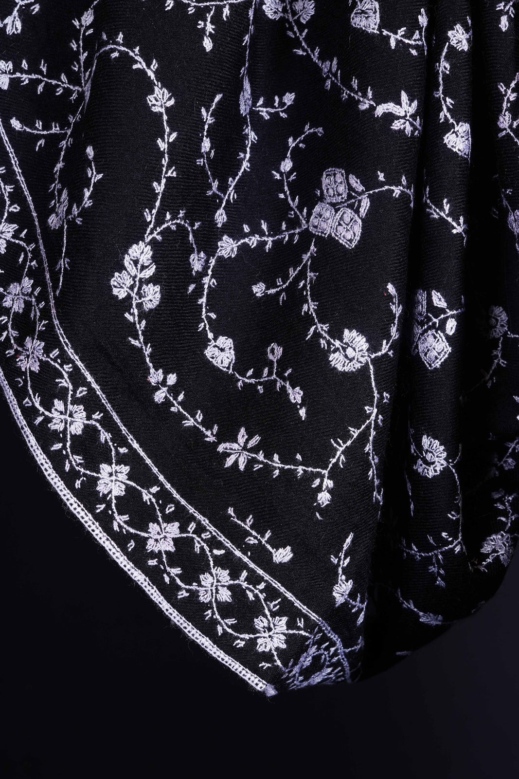 Black Base Jali Embroidery Cashmere Pashmina Shawl