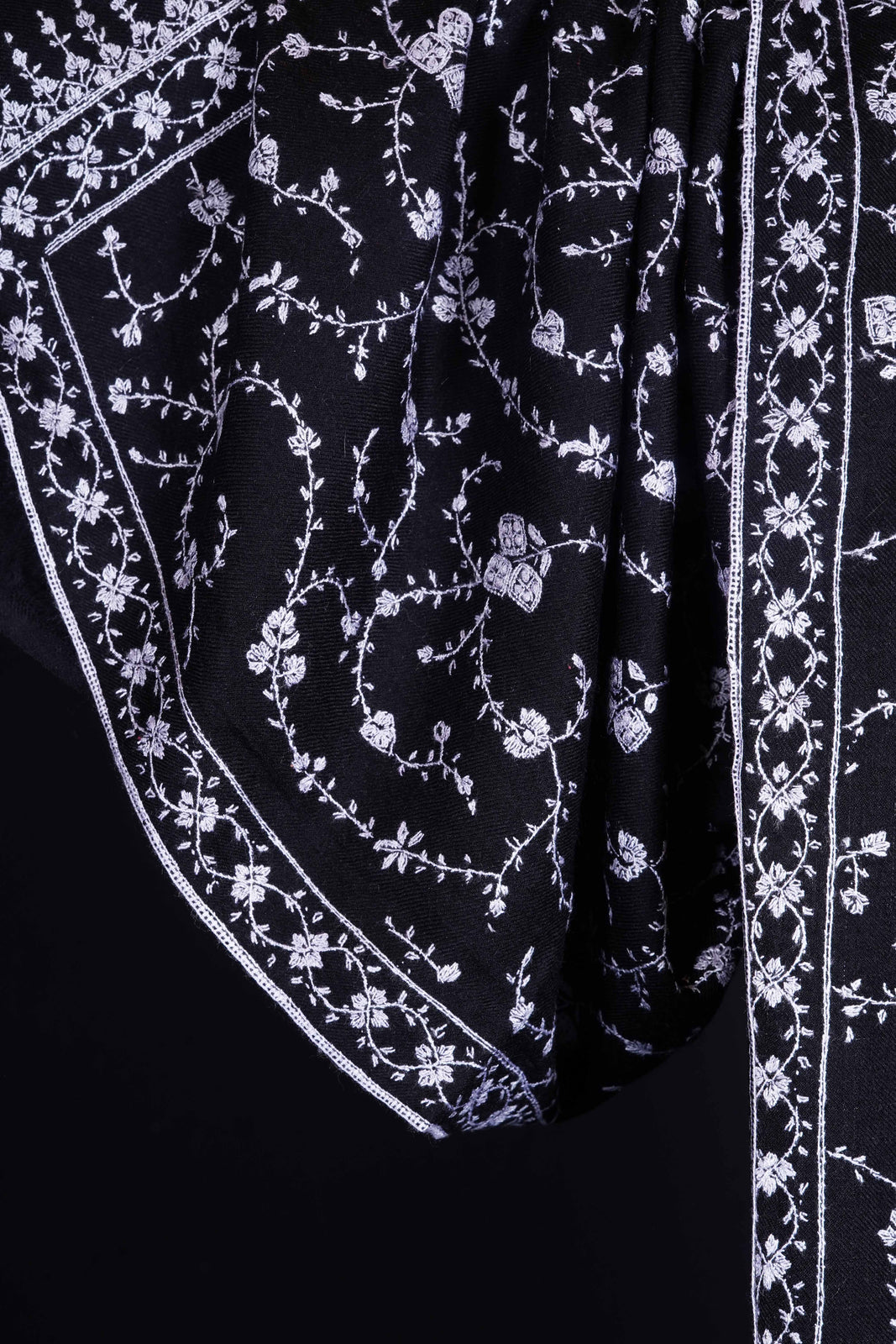 Black Base Jali Embroidery Cashmere Pashmina Shawl