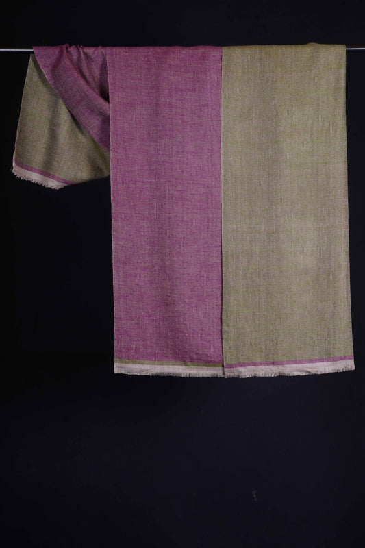 Reversible Olive Green and Mulberry Pink Handwoven Cashmere Pashmina Shawl