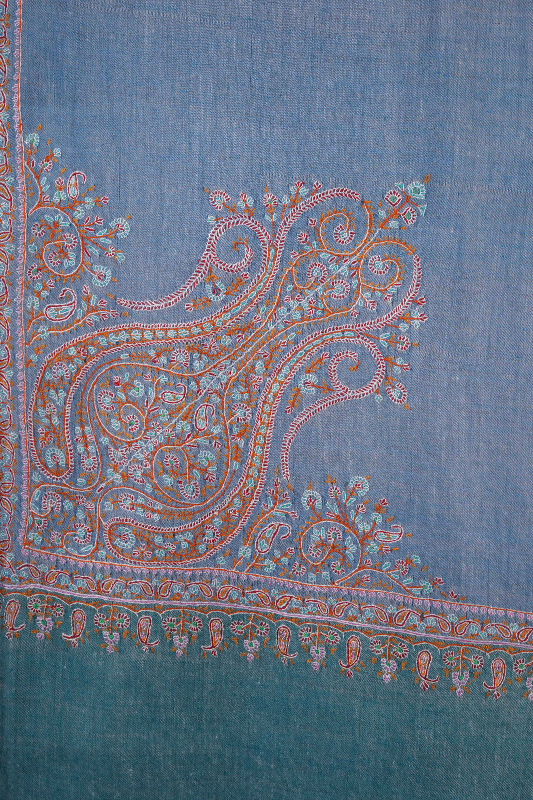 Blue Base Cone Motif Embroidery Cashmere Pashmina Shawl