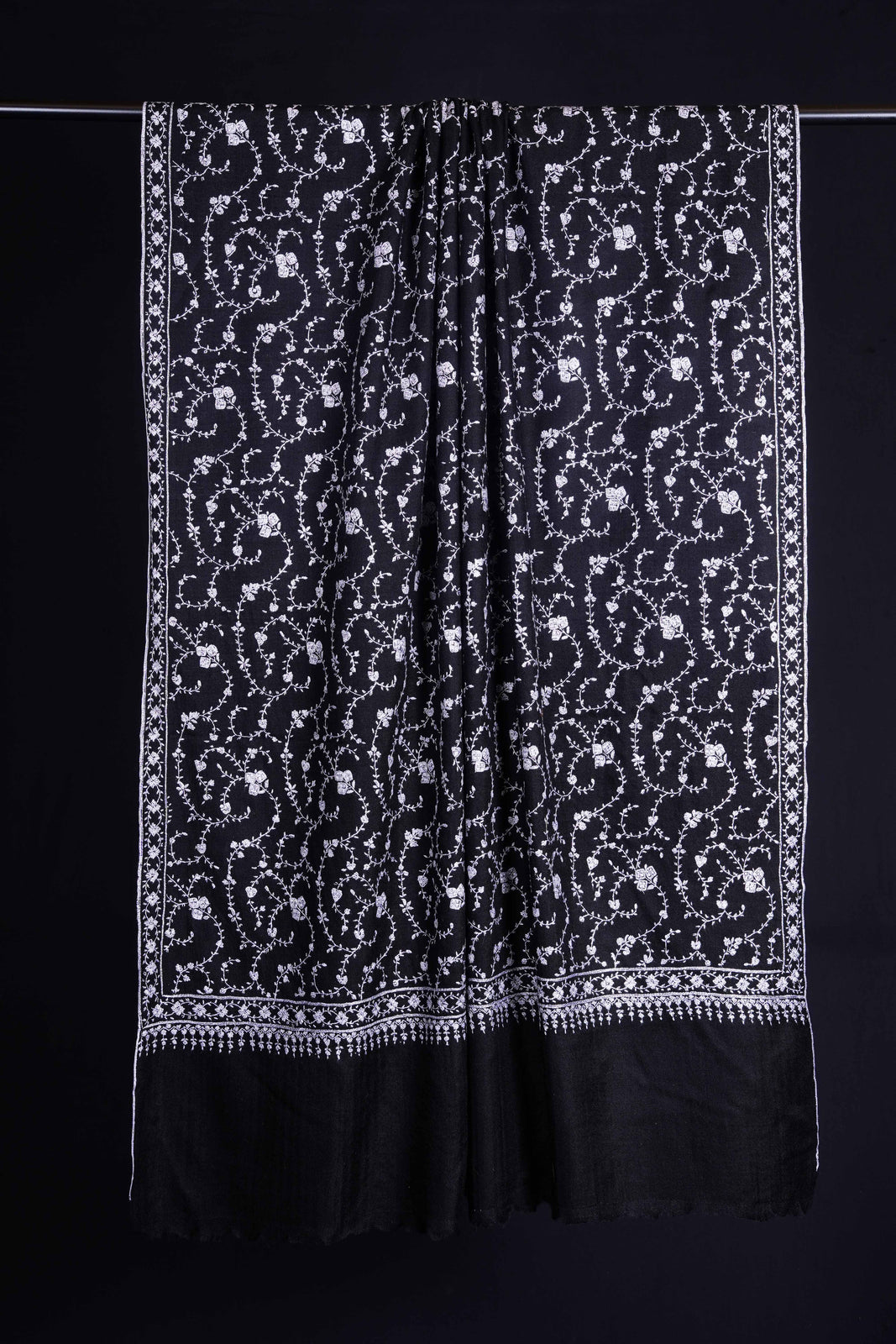 Black Base Jali Embroidery Cashmere Pashmina Shawl