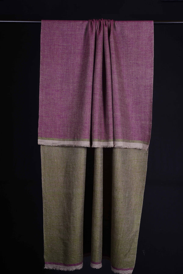 Reversible Olive Green and Mulberry Pink Handwoven Cashmere Pashmina Shawl — reversible pashmina shawl handwoven in Kashmir
