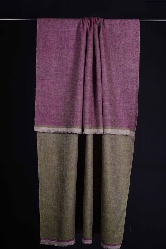 Reversible Olive Green and Mulberry Pink Handwoven Cashmere Pashmina Shawl