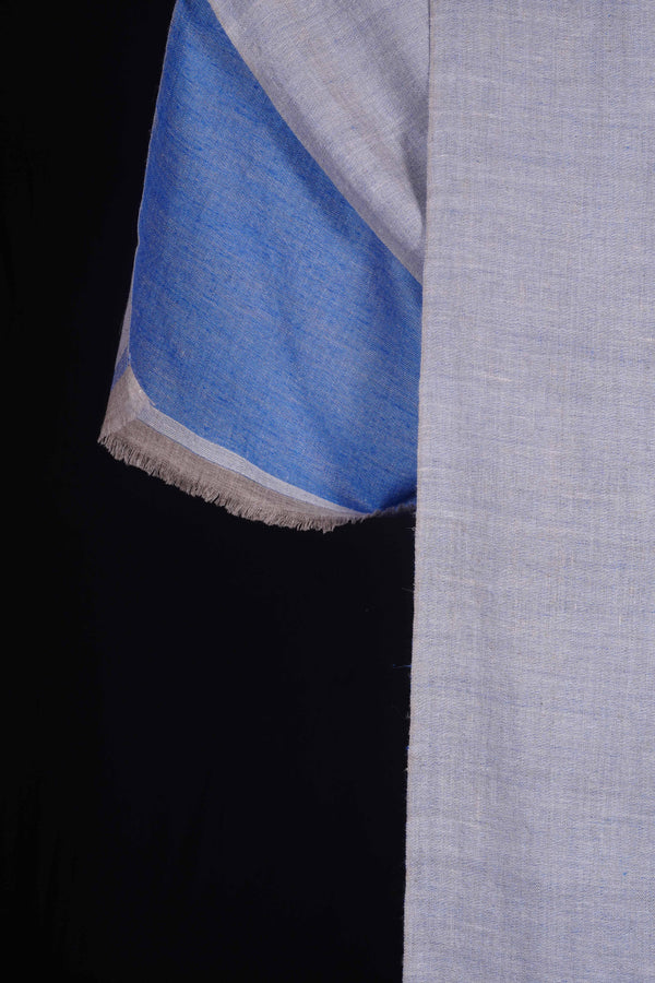 Reversible Royal Blue and Silver Handwoven Cashmere Pashmina Shawl — pashmina shawl reverse side