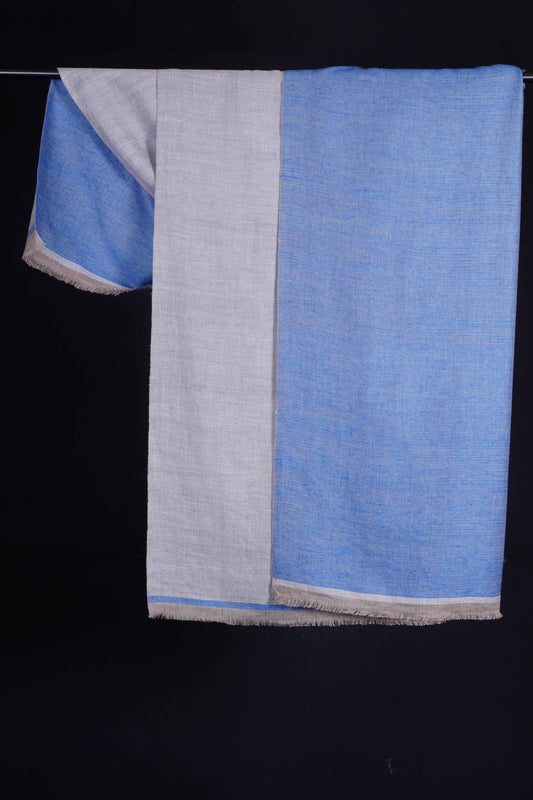 Reversible Royal Blue and Silver Handwoven Cashmere Pashmina Shawl
