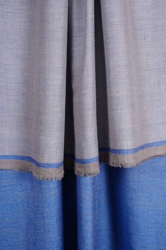 Reversible Royal Blue and Silver Handwoven Cashmere Pashmina Shawl