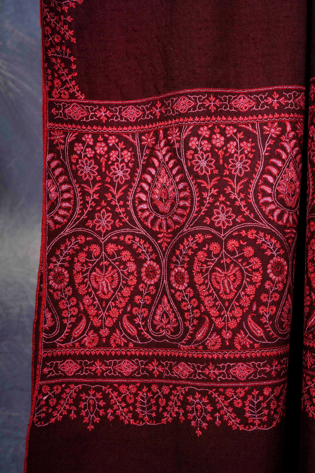 Maroon Big Border Embroidery Cashmere Pashmina Shawl