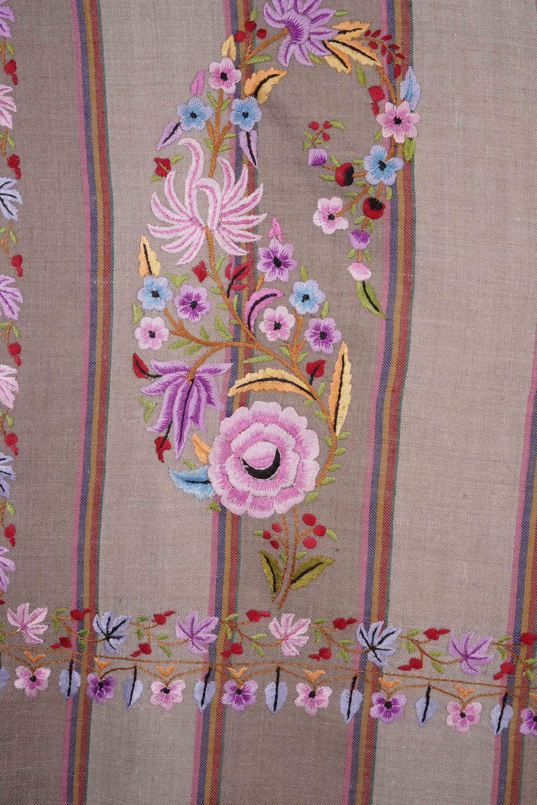 Striped Base Embroidery Cashmere Pashmina Shawl