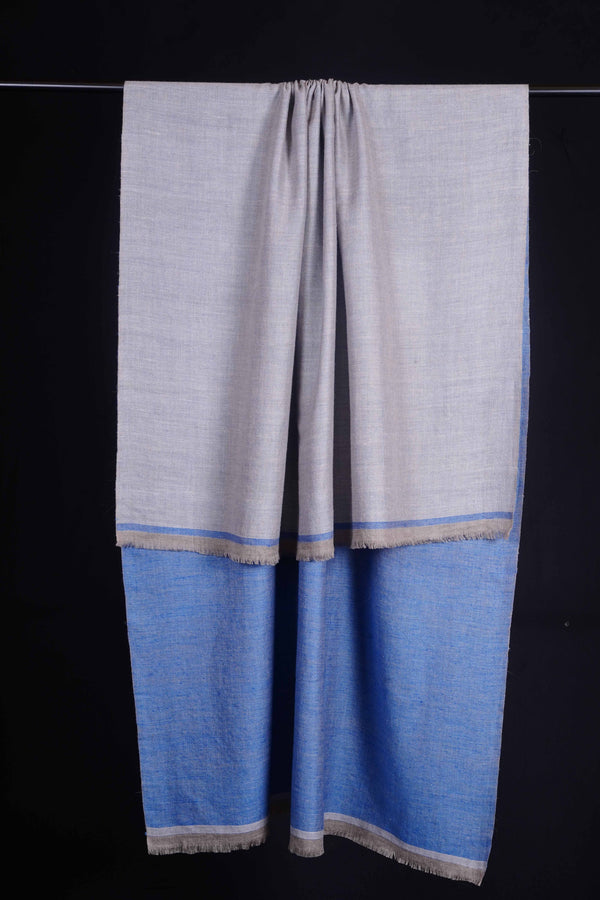 Reversible Royal Blue and Silver Handwoven Cashmere Pashmina Shawl — reversible pashmina shawl handwoven in Kashmir