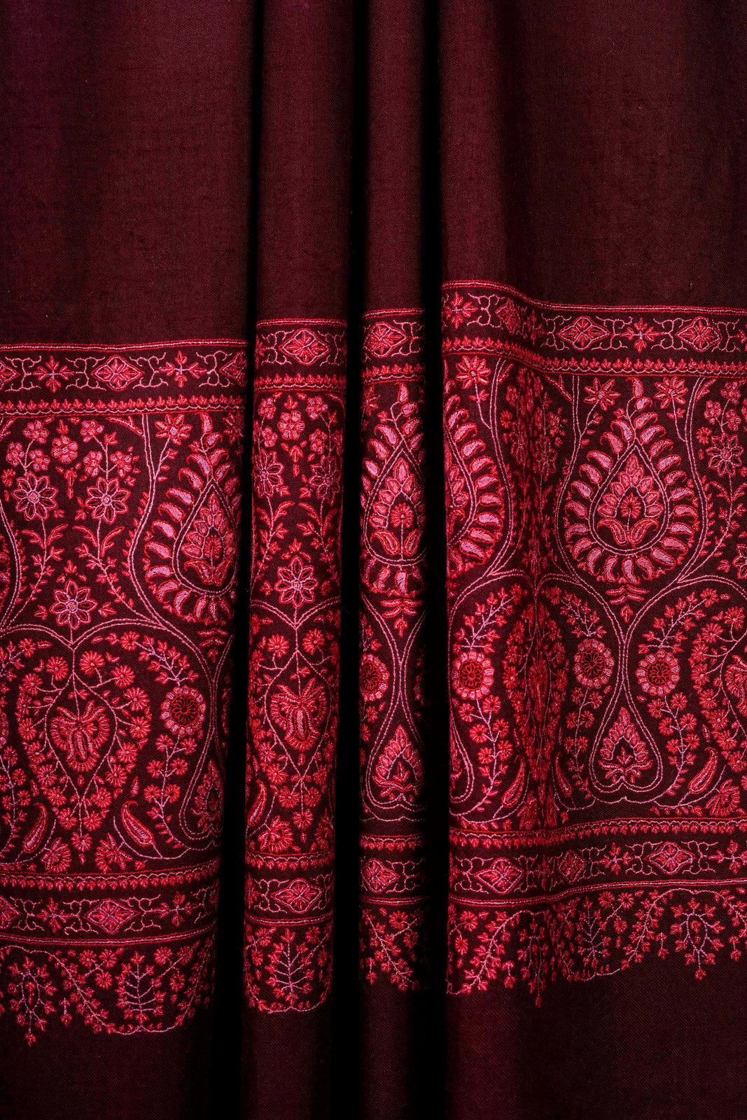 Maroon Big Border Embroidery Cashmere Pashmina Shawl