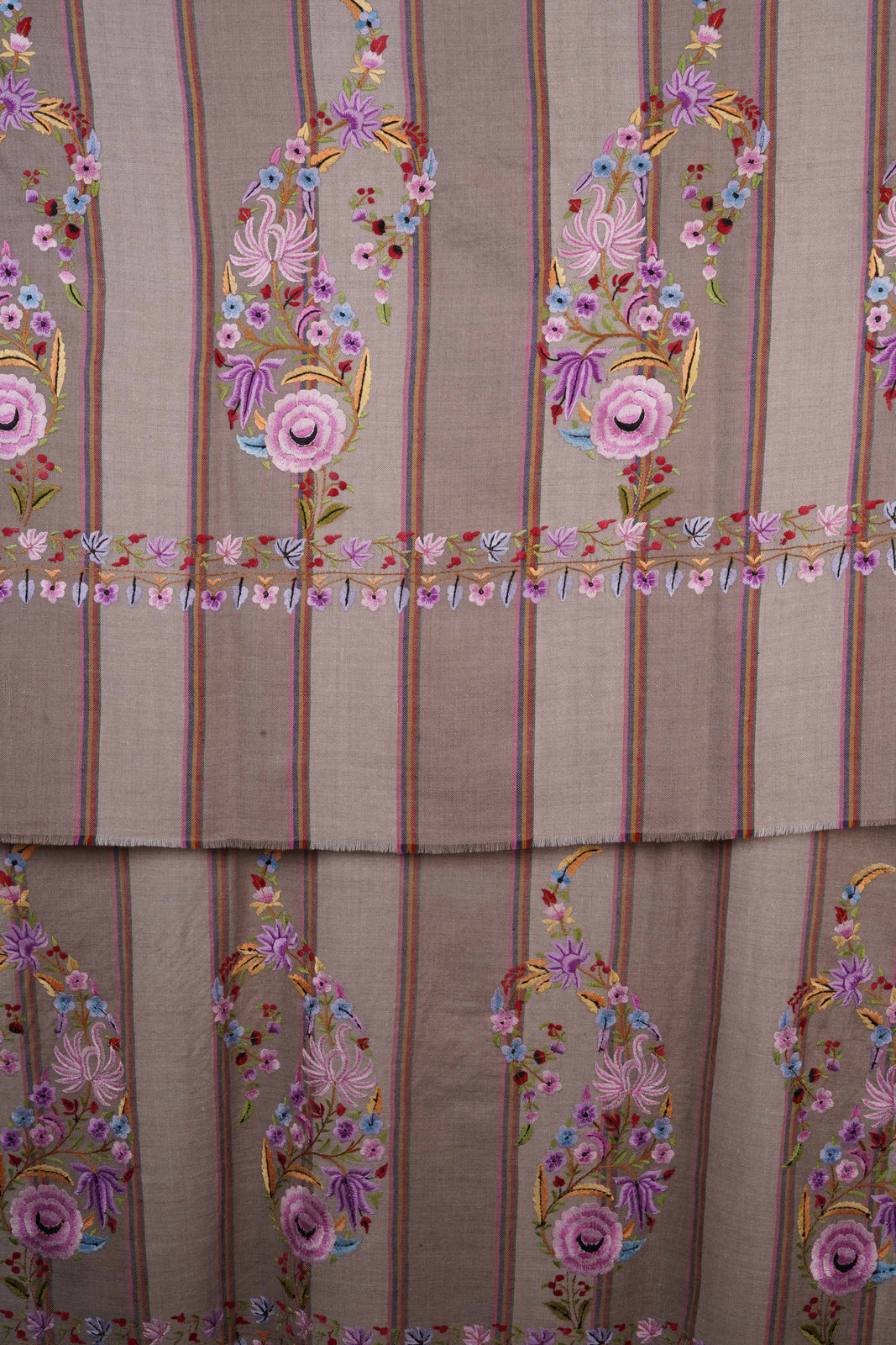 Striped Base Embroidery Cashmere Pashmina Shawl