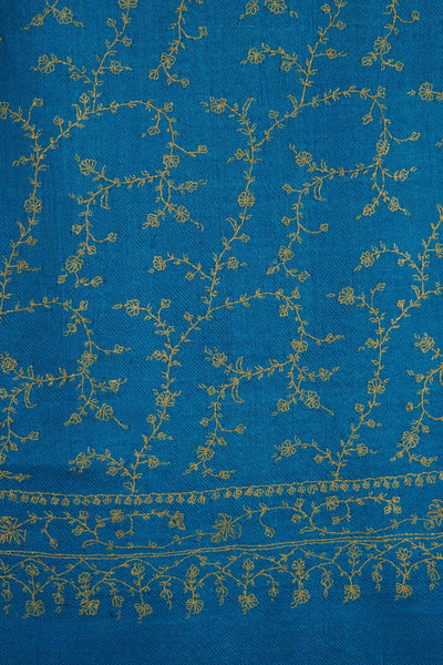 Turquoise Jali Embroidery Cashmere Pashmina Scarf