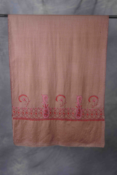 Natural Border Sozni Embroidery Merino Wool Scarf