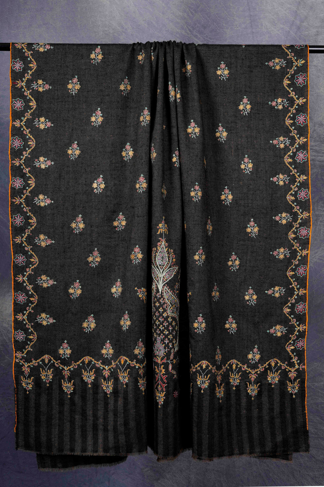 Black Boteh Motif Embroidery Cashmere Pashmina Shawl