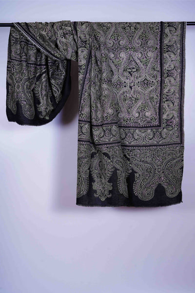 Black Jamawar Embroidery Pashmina Shawl