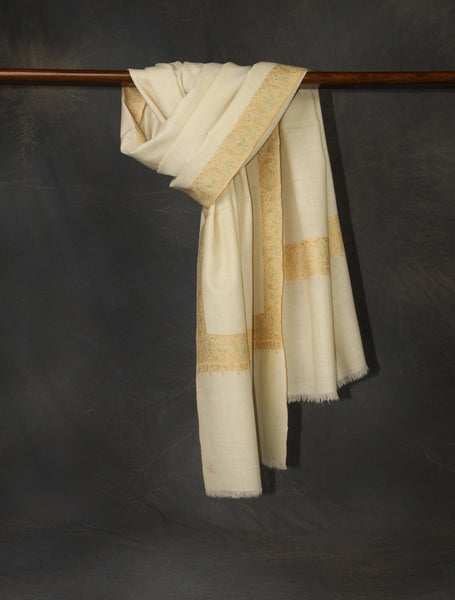 Ivory Base Big Border Embroidery Cashmere Pashmina Shawl