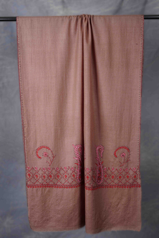 Natural Border Sozni Embroidery Merino Wool Scarf