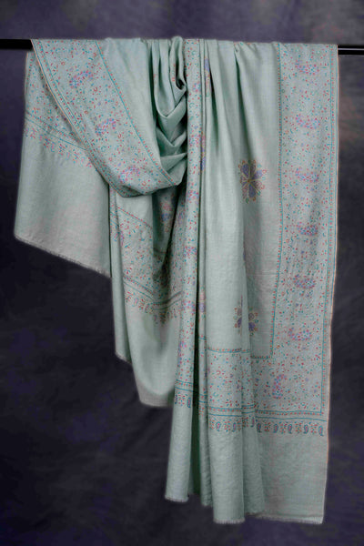 Pastel Green Boteh Motifs Embroidery Cashmere Pashmina Shawl