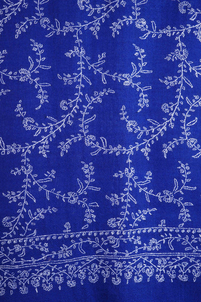 Blue Jali Embroidery Cashmere Pashmina Scarf