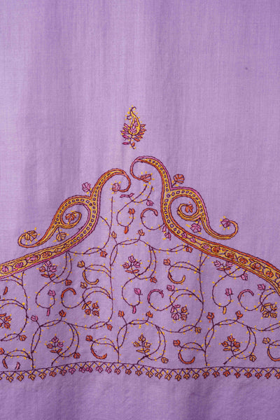 Lilac Big Border Sozni Embroidery Merino Wool Scarf