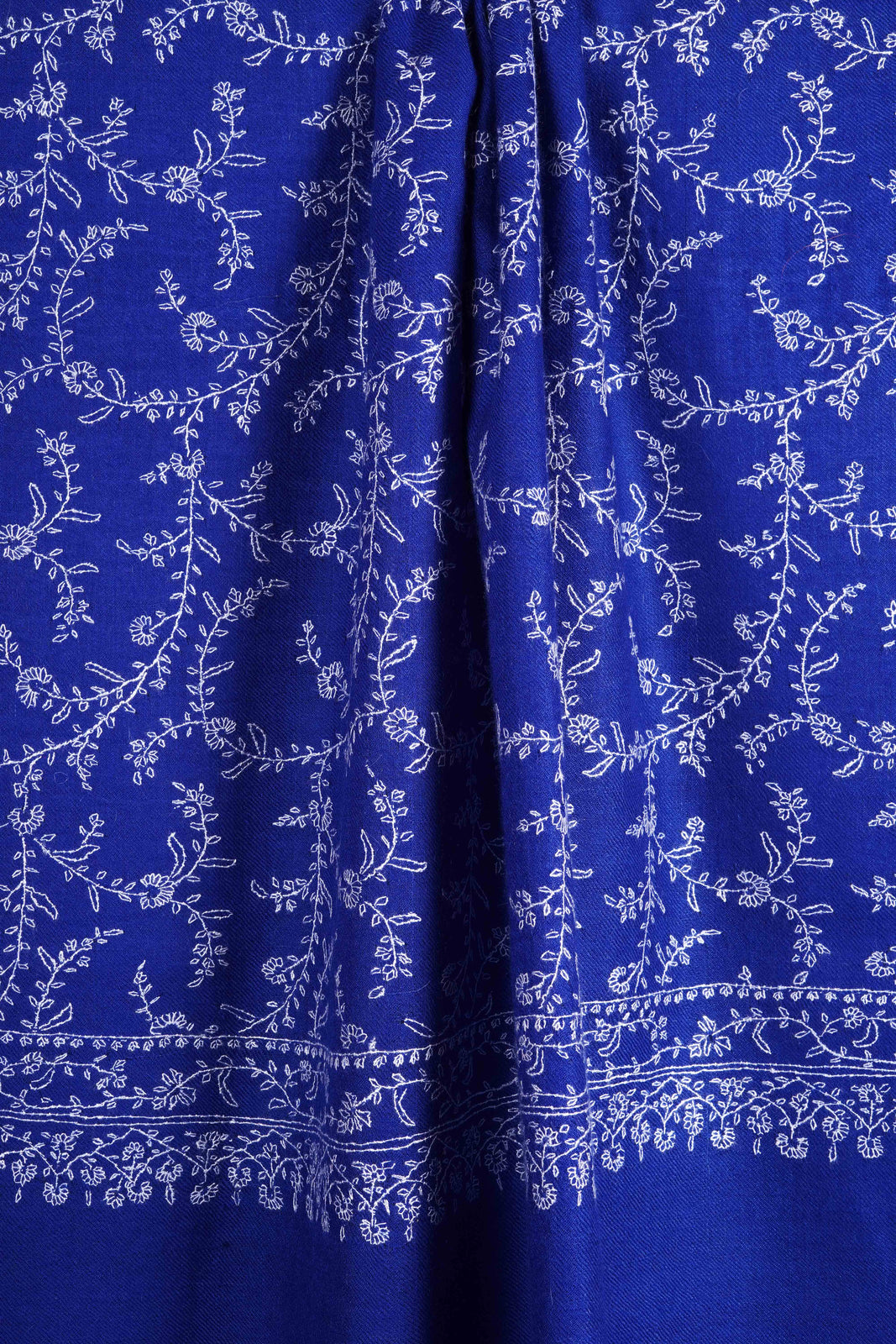 Blue Jali Embroidery Cashmere Pashmina Scarf