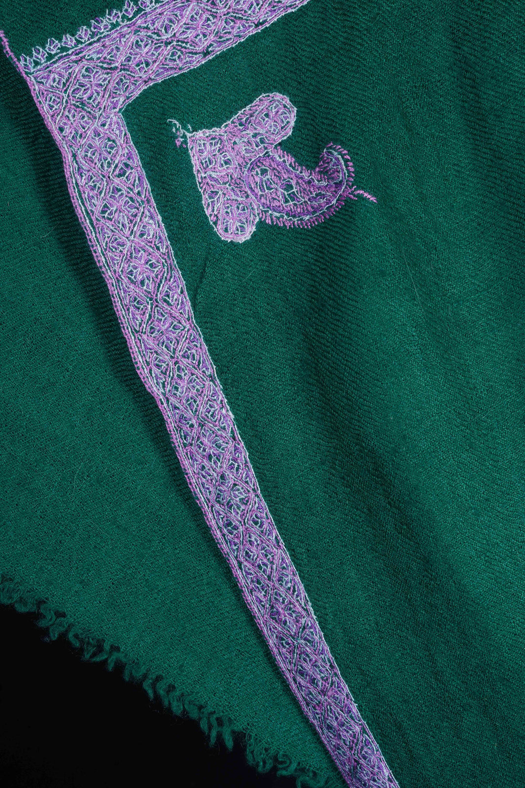 Green Border Embroidery Cashmere Pashmina Scarf