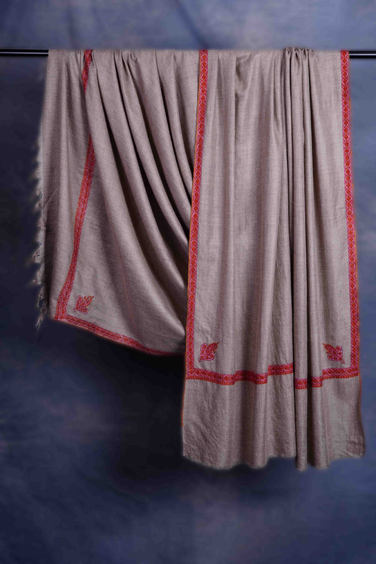 3 Yard Natural Base With Maroon Embroidery Cashmere Pashmina Shawl