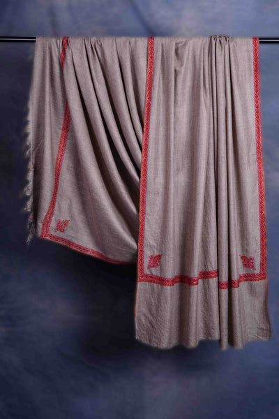 3 Yard Natural Base With Maroon Embroidery Cashmere Pashmina Shawl