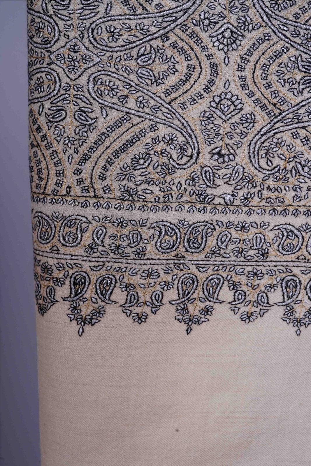 Ivory Base light Jamawar Embroidery Pashmina Shawl