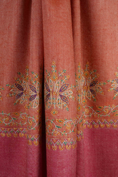 Pink and Brick Red Border Embroidery Cashmere Pashmina Shawl