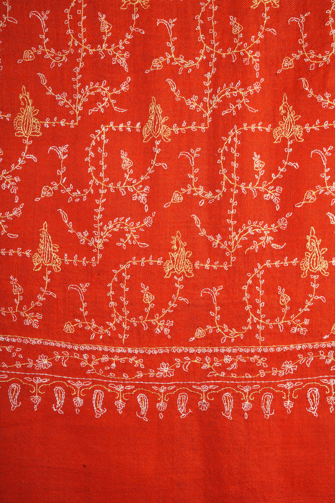 Tangerine Jali Embroidery Cashmere Pashmina Scarf