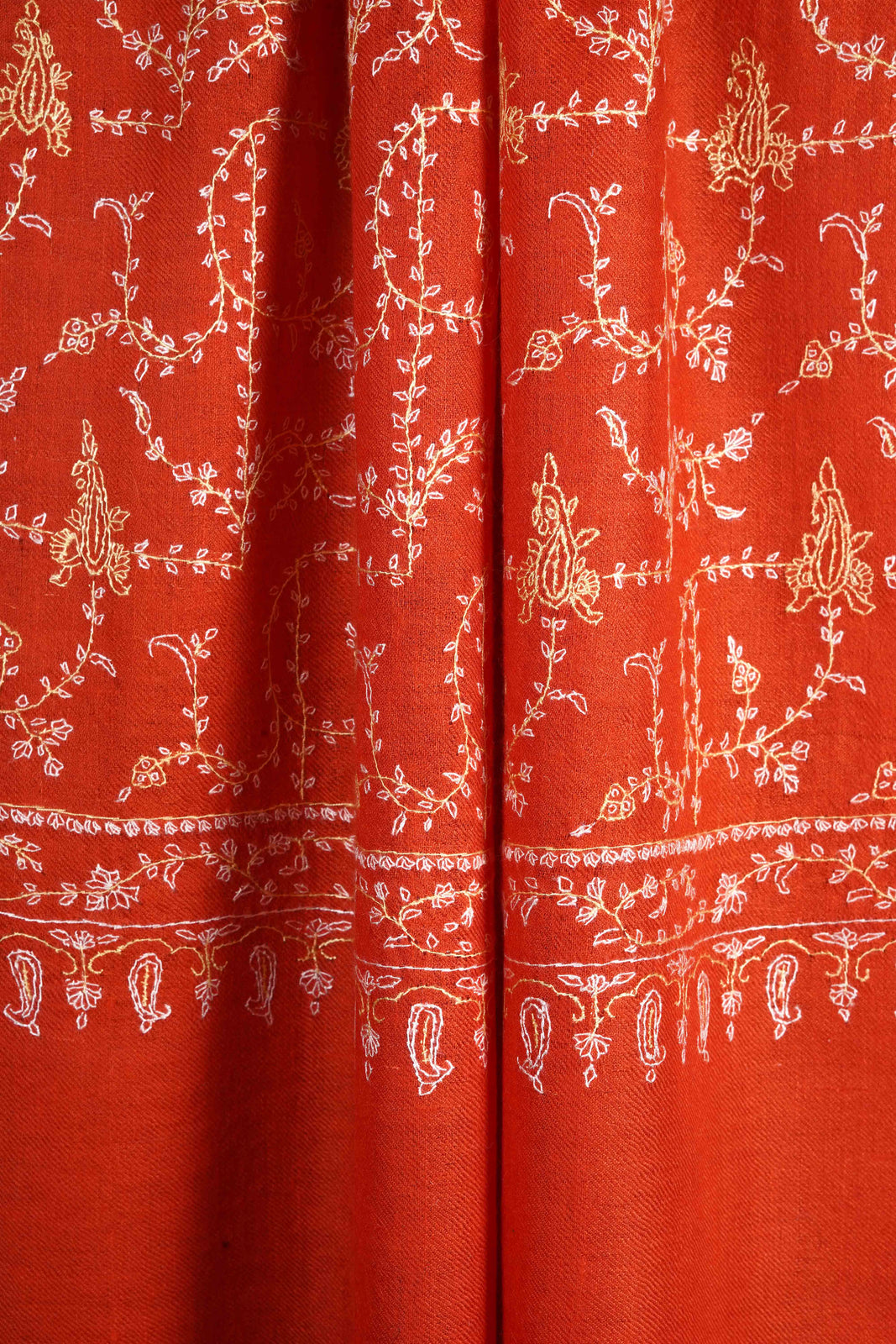 Tangerine Jali Embroidery Cashmere Pashmina Scarf