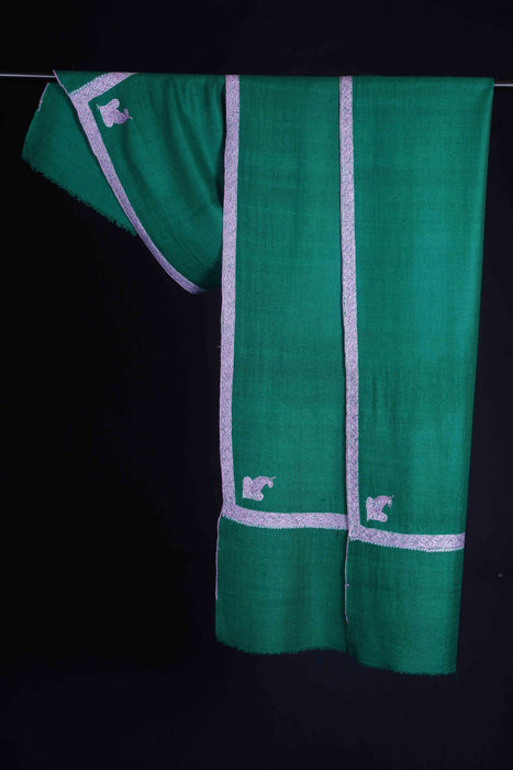 Green Border Embroidery Cashmere Pashmina Scarf